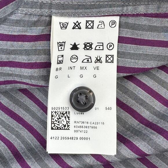 Hugo Boss Purple/Grey Striped Cotton Regular Fit Button Down Shirt Size Large - Picture 10 of 15